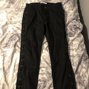 side lace up black jeans
